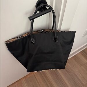 Burberry Black Tote with Classic Check Trim